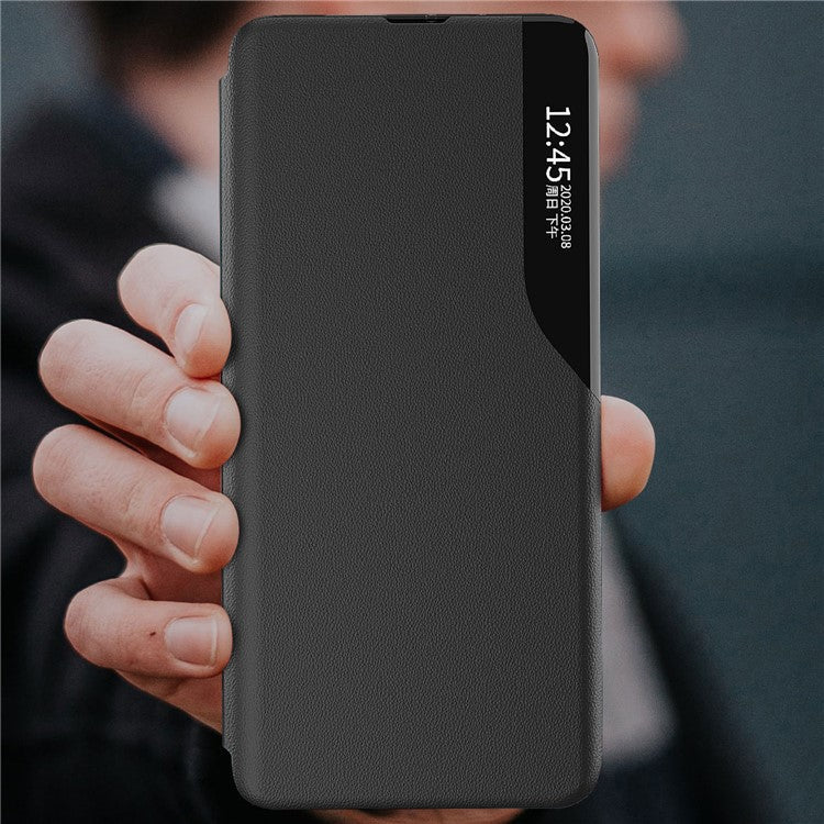For Samsung Galaxy M55 5G / C55 5G / F55 5G Leather Case Stand Phone Cover with View Window - Black
