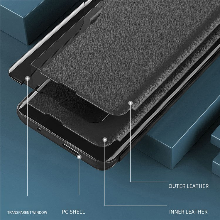 For Samsung Galaxy M55 5G / C55 5G / F55 5G Leather Case Stand Phone Cover with View Window - Blue