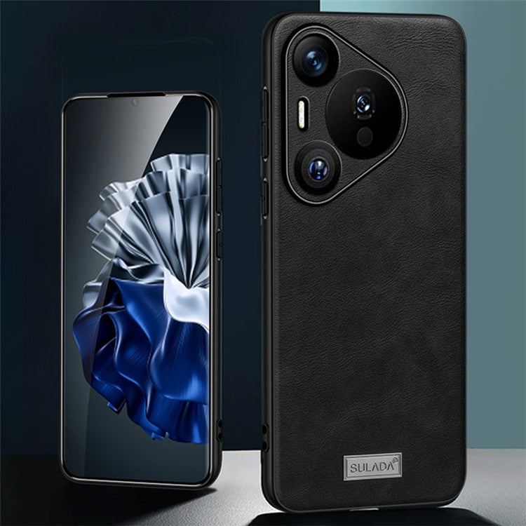 SULADA For Huawei Pura 70 Case PU Leather Coated TPU+PC Anti-Scratch Phone Cover - Black