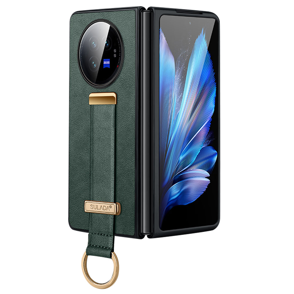 SULADA Fashion Series for vivo X Fold3 Case Leather Coated PC+TPU Cover with Kickstand - Green