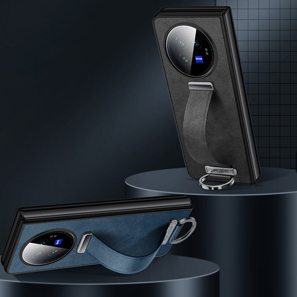 SULADA Fashion Series for vivo X Fold3 Case Leather Coated PC+TPU Cover with Kickstand - Orange