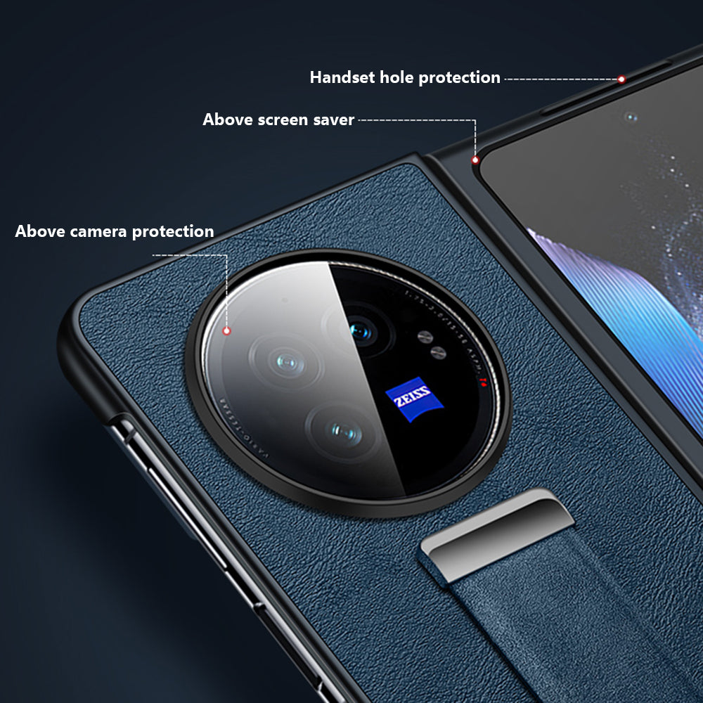 SULADA Fashion Series for vivo X Fold3 Case Leather Coated PC+TPU Cover with Kickstand - Orange