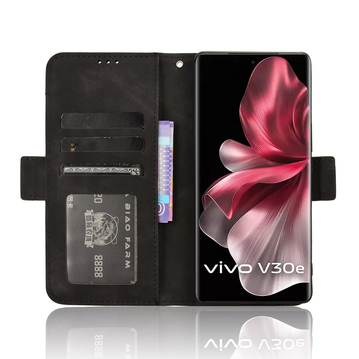 For vivo V30e 5G / V40 Lite 5G Case PU Leather Flip Folio Phone Cover with Multiple Card Holders - Black