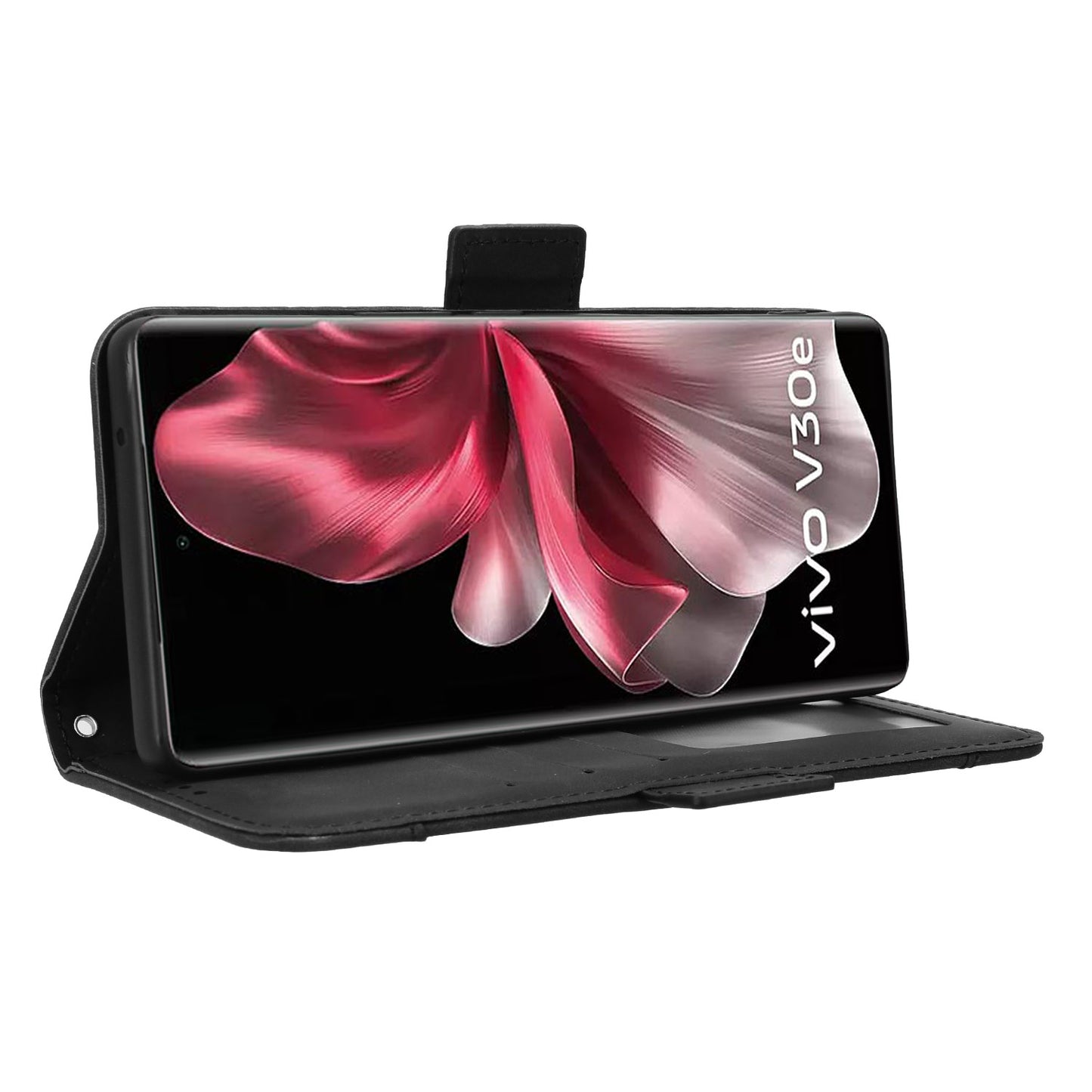 For vivo V30e 5G / V40 Lite 5G Case PU Leather Flip Folio Phone Cover with Multiple Card Holders - Black