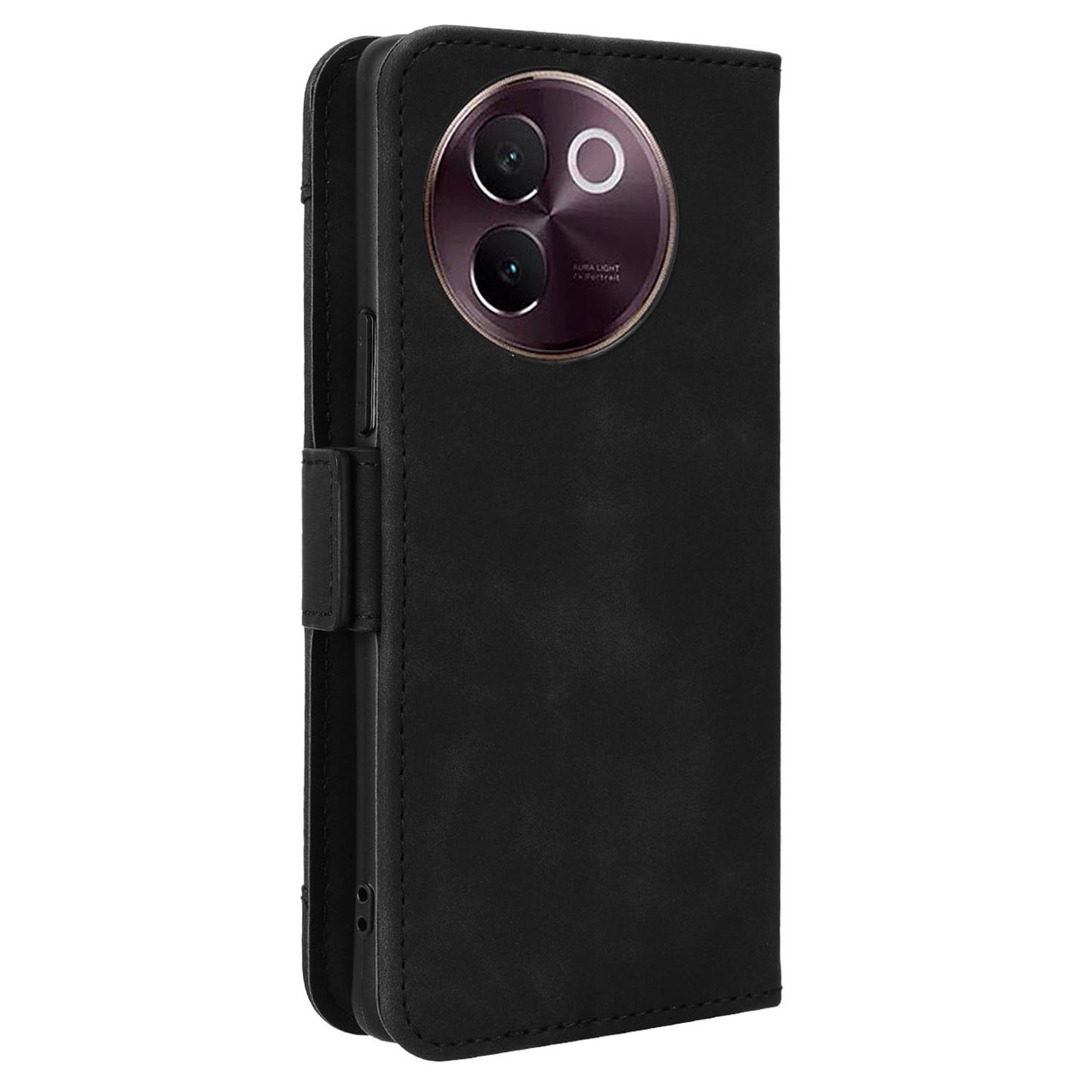 For vivo V30e 5G / V40 Lite 5G Case PU Leather Flip Folio Phone Cover with Multiple Card Holders - Black