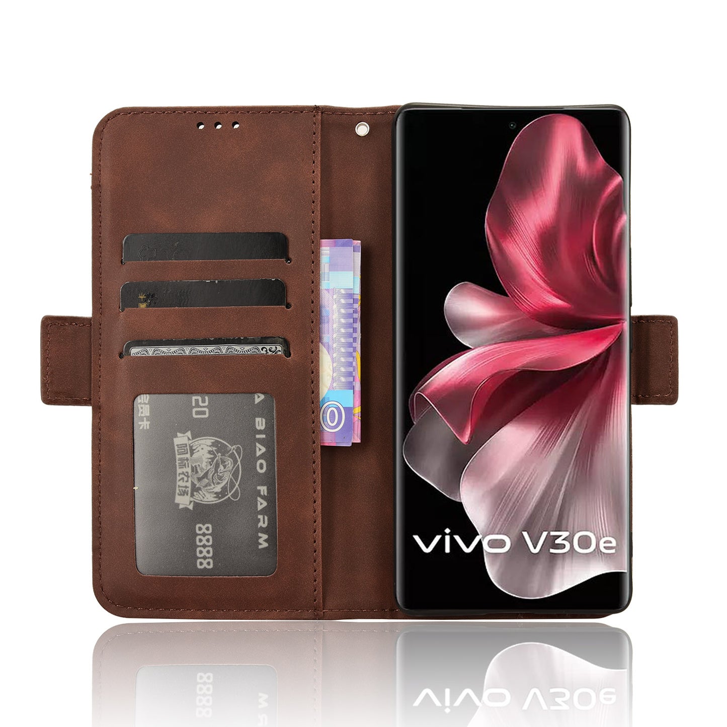 For vivo V30e 5G / V40 Lite 5G Case PU Leather Flip Folio Phone Cover with Multiple Card Holders - Brown