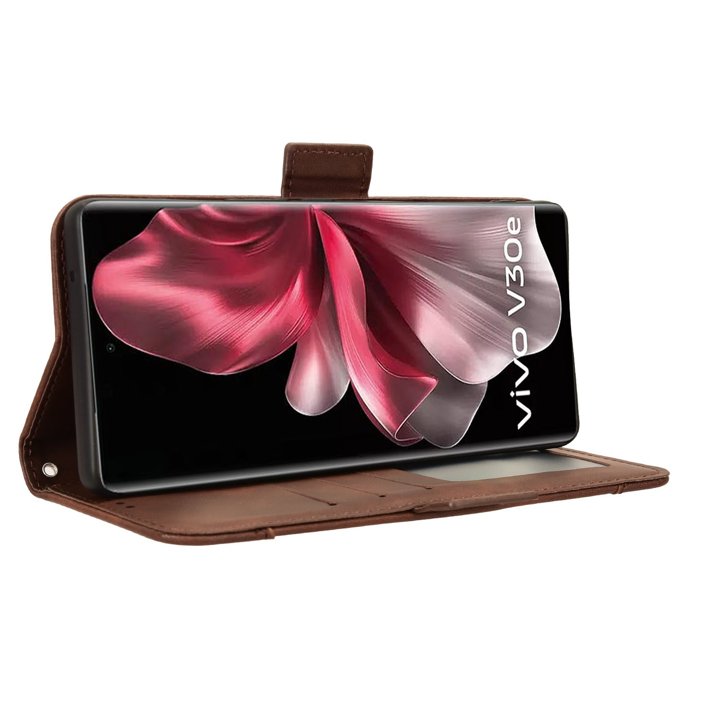 For vivo V30e 5G / V40 Lite 5G Case PU Leather Flip Folio Phone Cover with Multiple Card Holders - Brown
