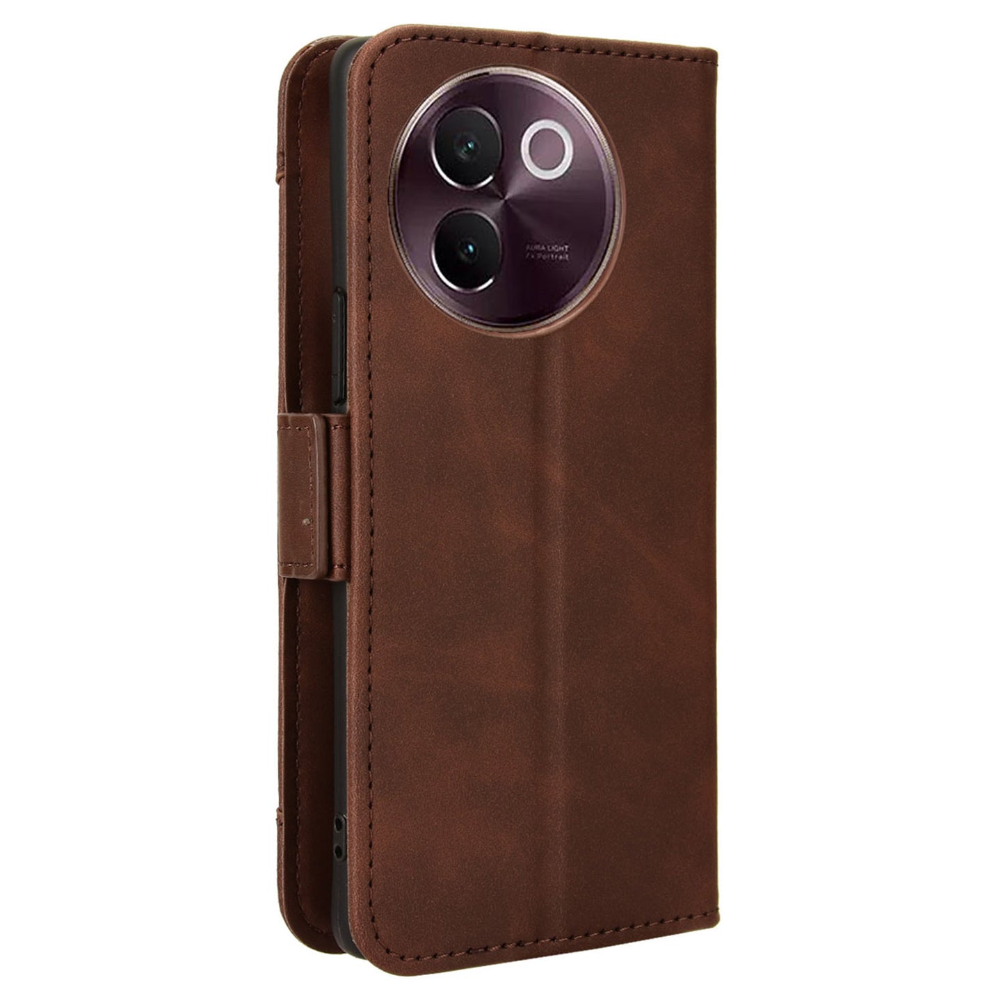 For vivo V30e 5G / V40 Lite 5G Case PU Leather Flip Folio Phone Cover with Multiple Card Holders - Brown