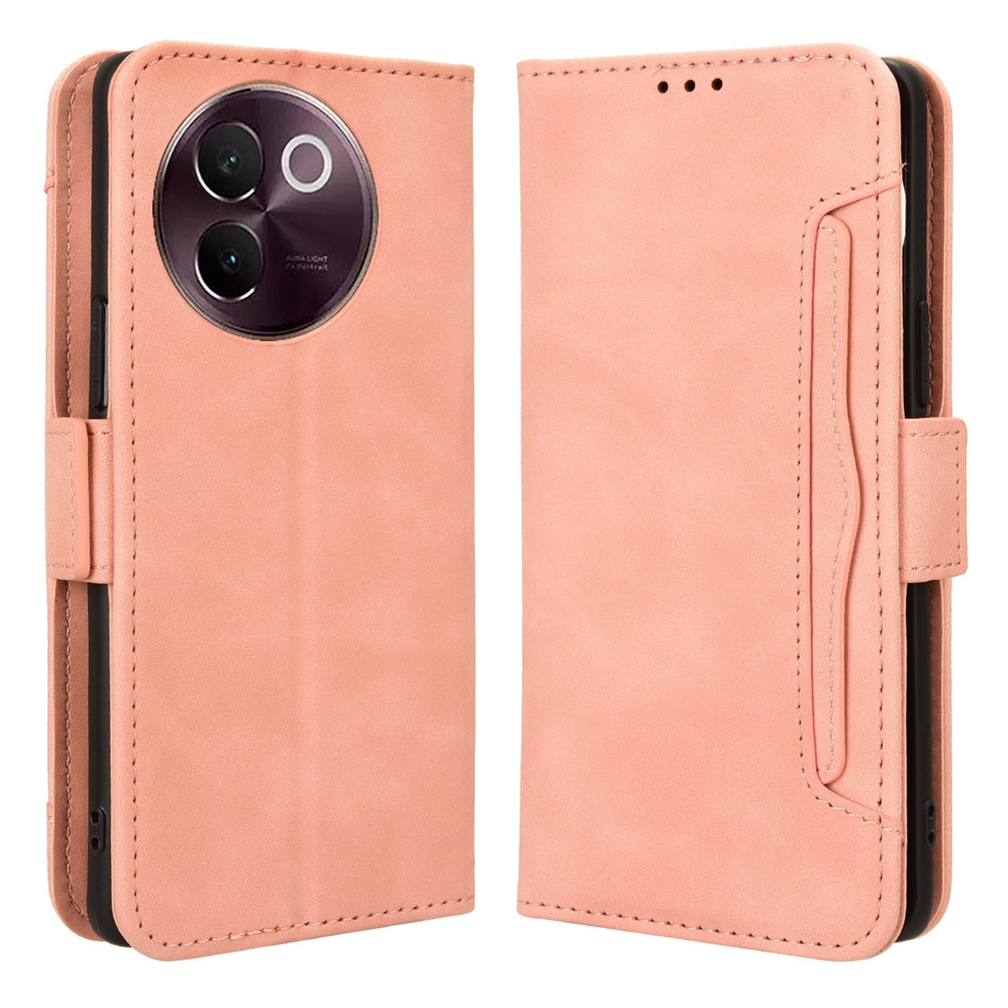 For vivo V30e 5G / V40 Lite 5G Case PU Leather Flip Folio Phone Cover with Multiple Card Holders - Pink