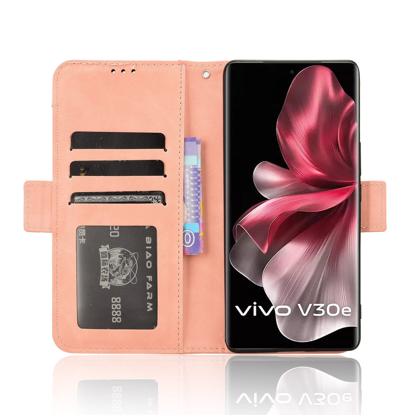 For vivo V30e 5G / V40 Lite 5G Case PU Leather Flip Folio Phone Cover with Multiple Card Holders - Pink
