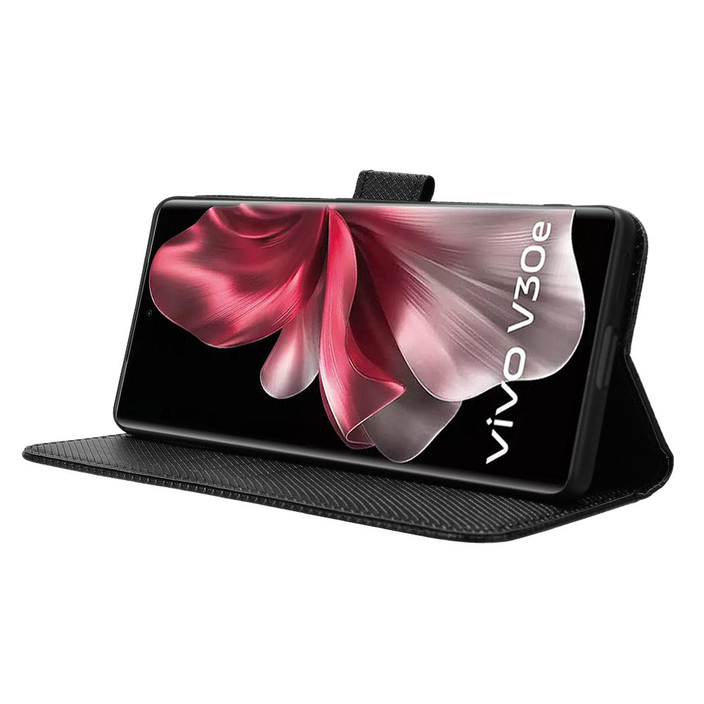 For vivo V30e 5G / V40 Lite 5G Wallet Case Diamond Texture PU Leather TPU Protective Phone Cover - Black