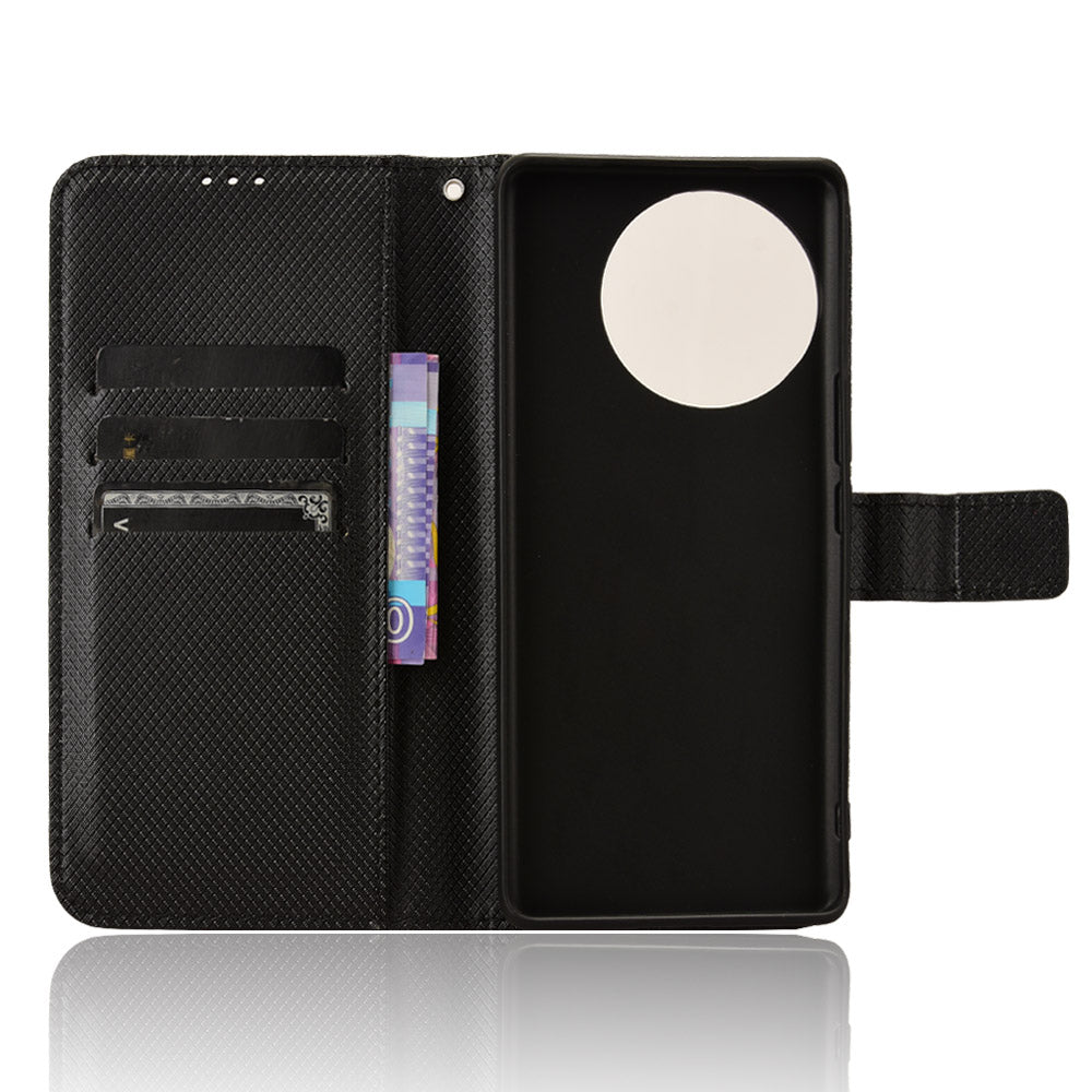 For vivo V30e 5G / V40 Lite 5G Wallet Case Diamond Texture PU Leather TPU Protective Phone Cover - Black