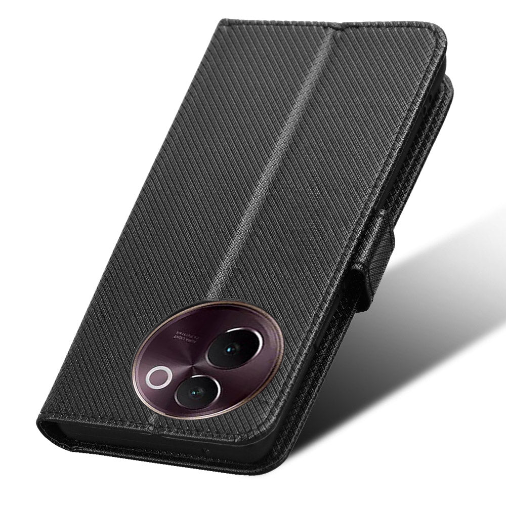 For vivo V30e 5G / V40 Lite 5G Wallet Case Diamond Texture PU Leather TPU Protective Phone Cover - Black