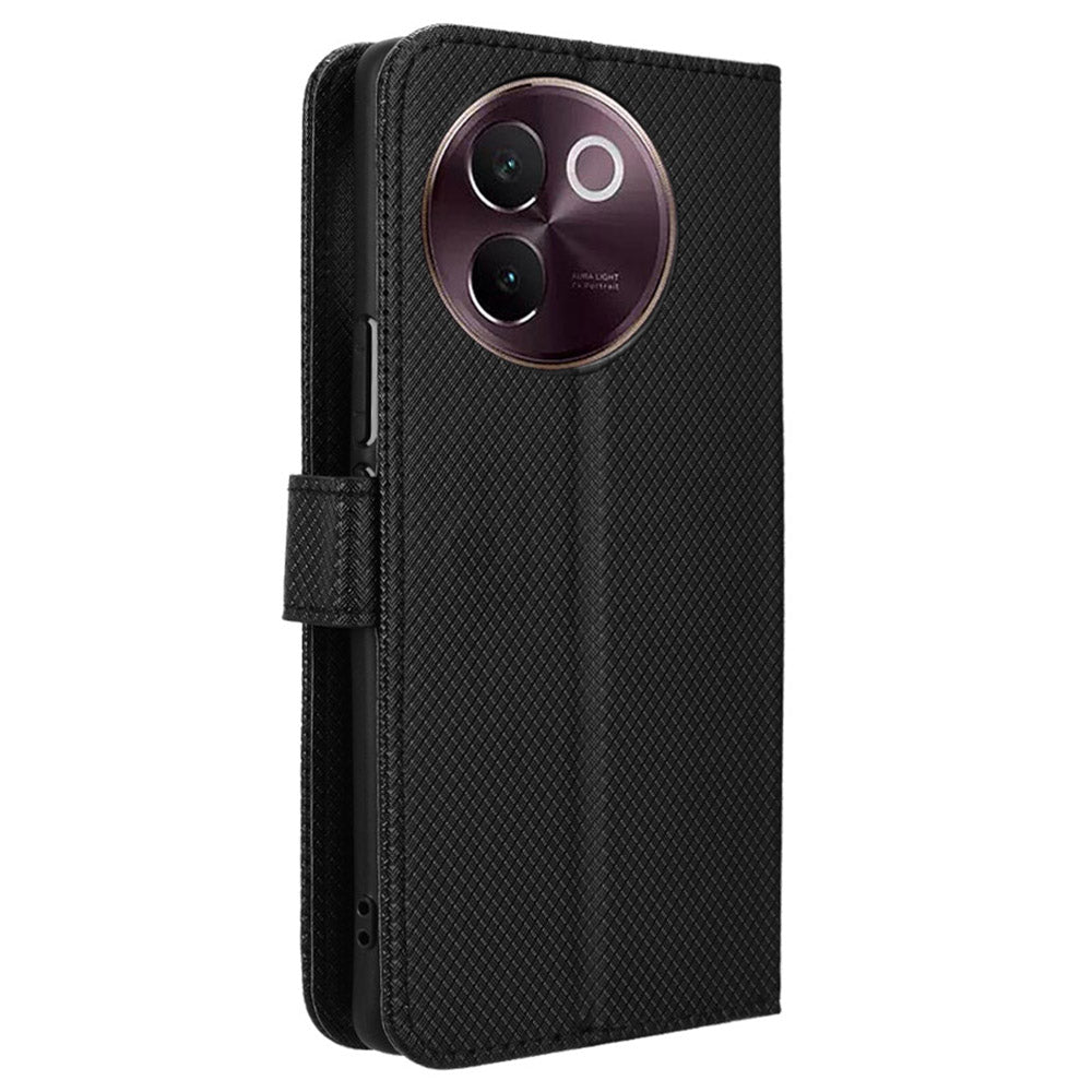 For vivo V30e 5G / V40 Lite 5G Wallet Case Diamond Texture PU Leather TPU Protective Phone Cover - Black