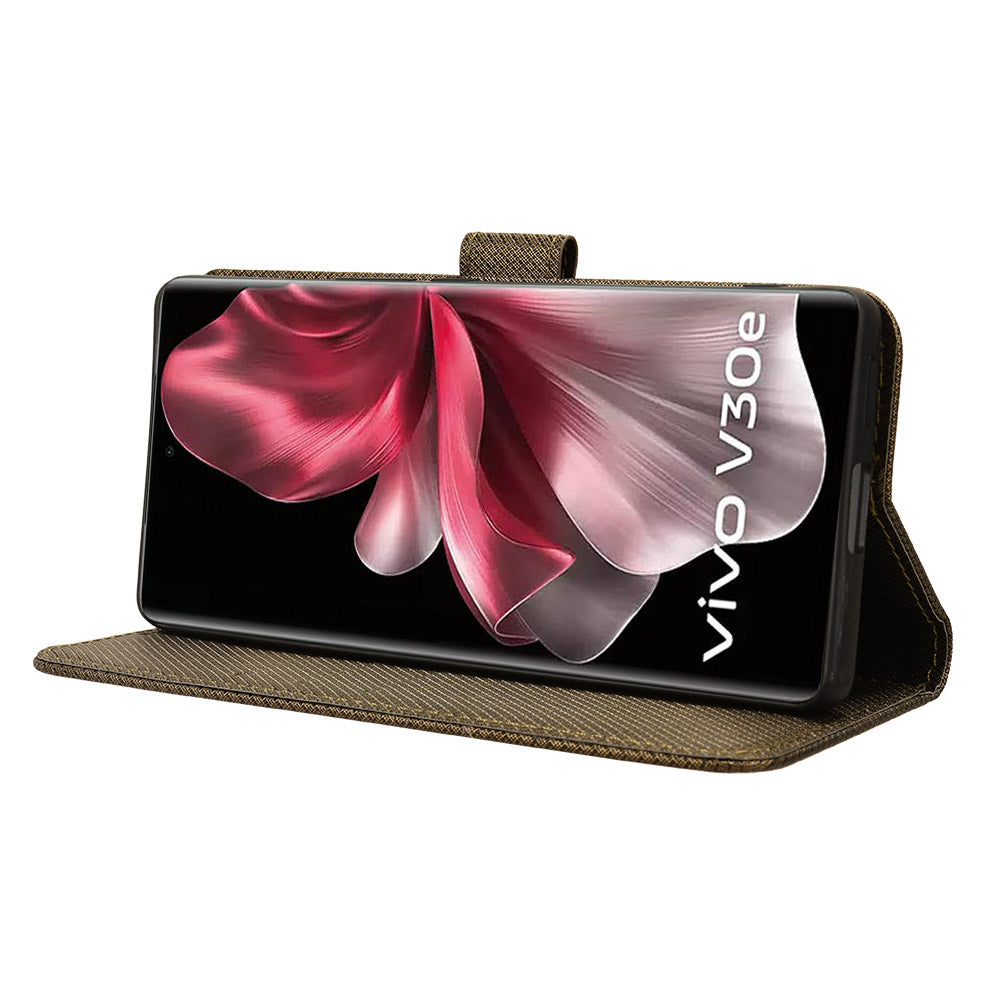 For vivo V30e 5G / V40 Lite 5G Wallet Case Diamond Texture PU Leather TPU Protective Phone Cover - Brown