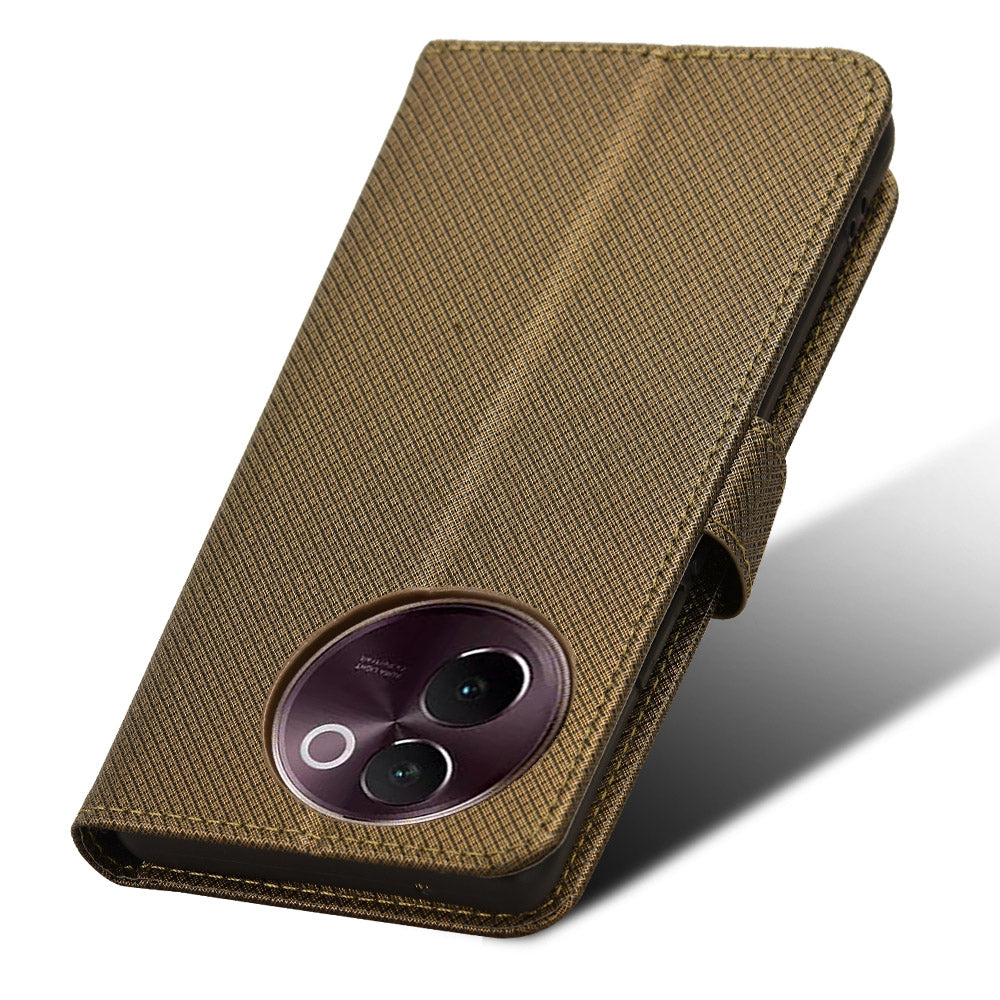 For vivo V30e 5G / V40 Lite 5G Wallet Case Diamond Texture PU Leather TPU Protective Phone Cover - Brown