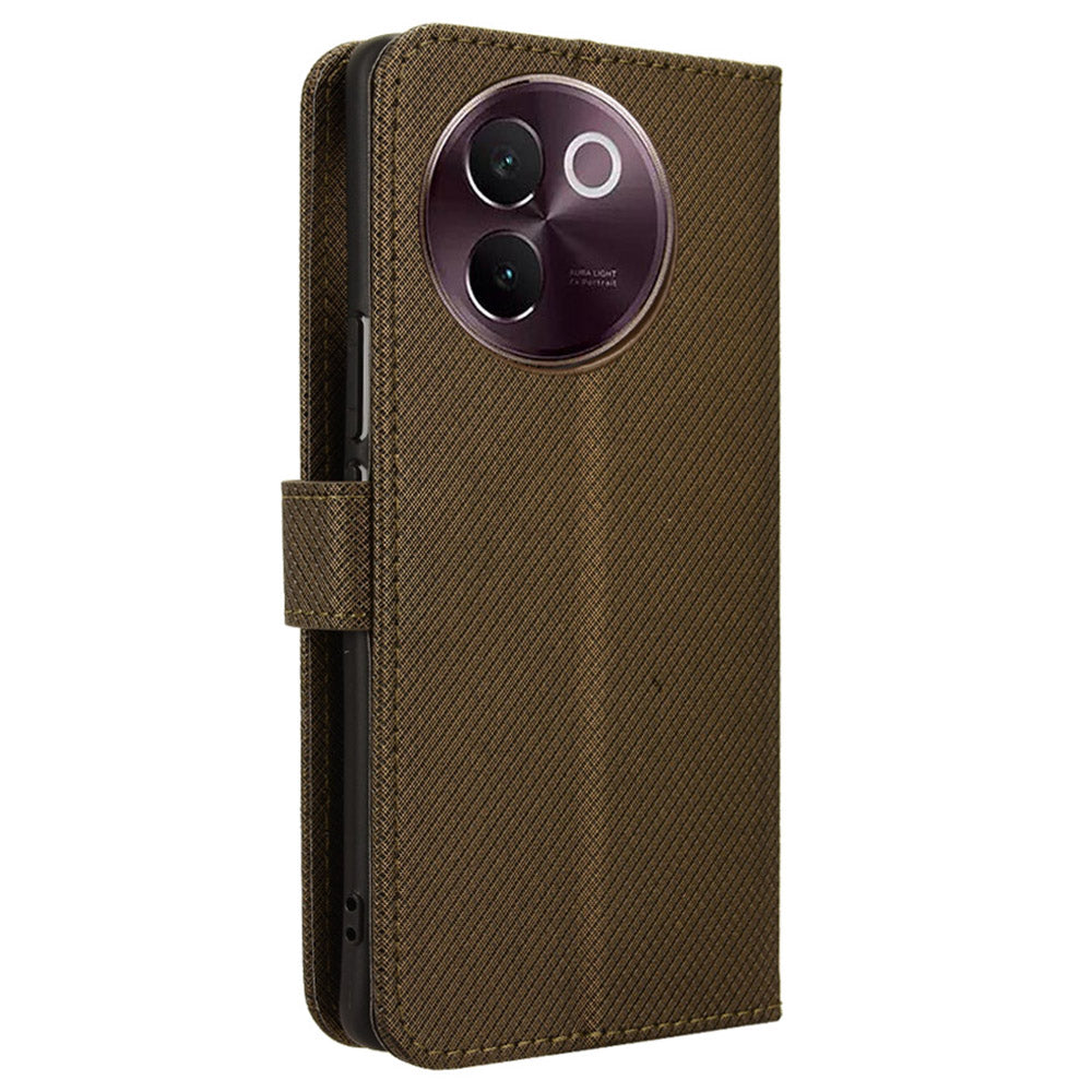 For vivo V30e 5G / V40 Lite 5G Wallet Case Diamond Texture PU Leather TPU Protective Phone Cover - Brown