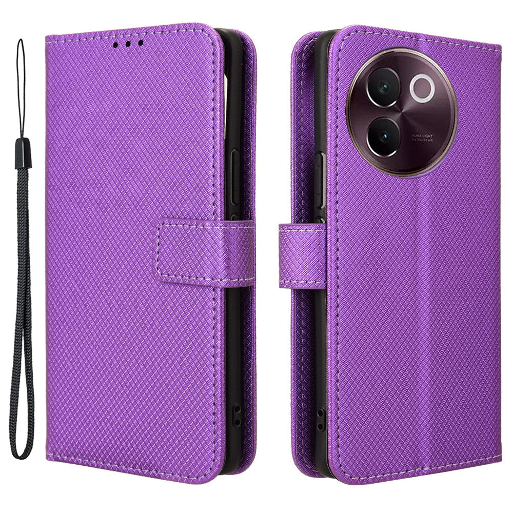 For vivo V30e 5G / V40 Lite 5G Wallet Case Diamond Texture PU Leather TPU Protective Phone Cover - Purple