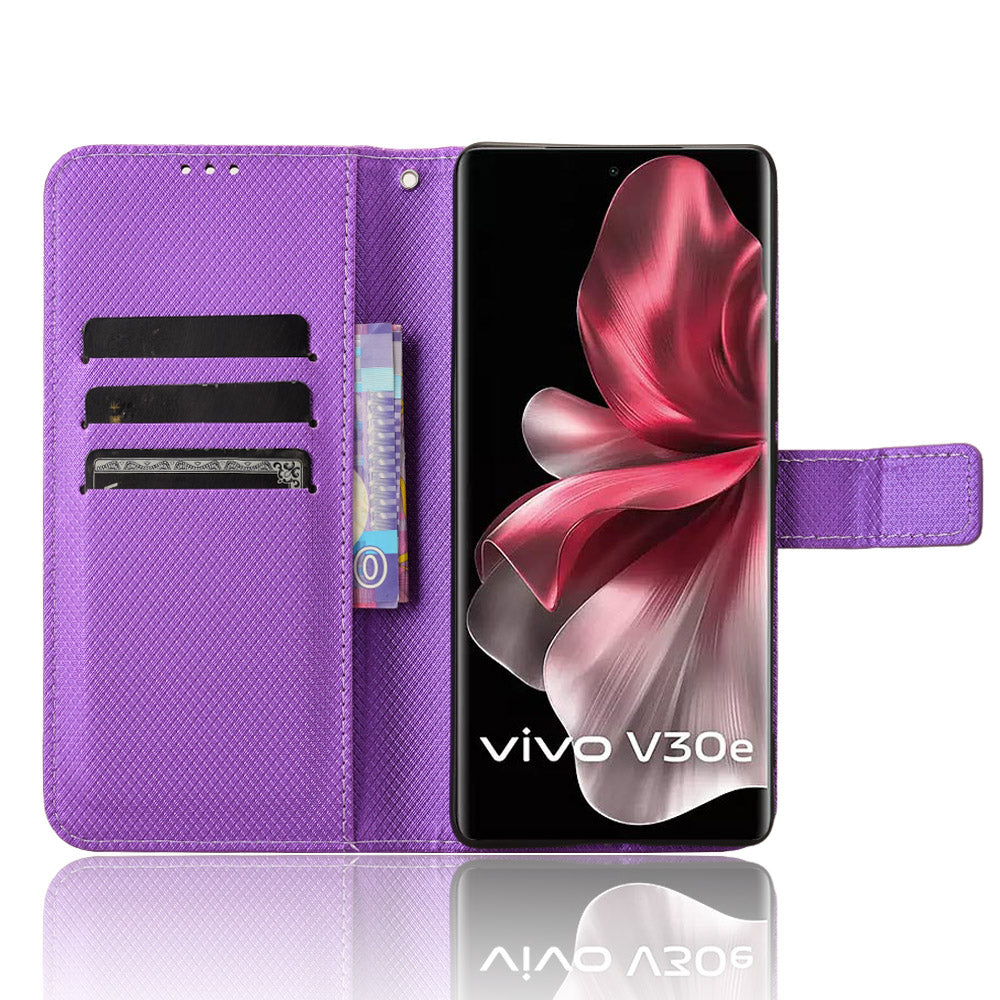 For vivo V30e 5G / V40 Lite 5G Wallet Case Diamond Texture PU Leather TPU Protective Phone Cover - Purple