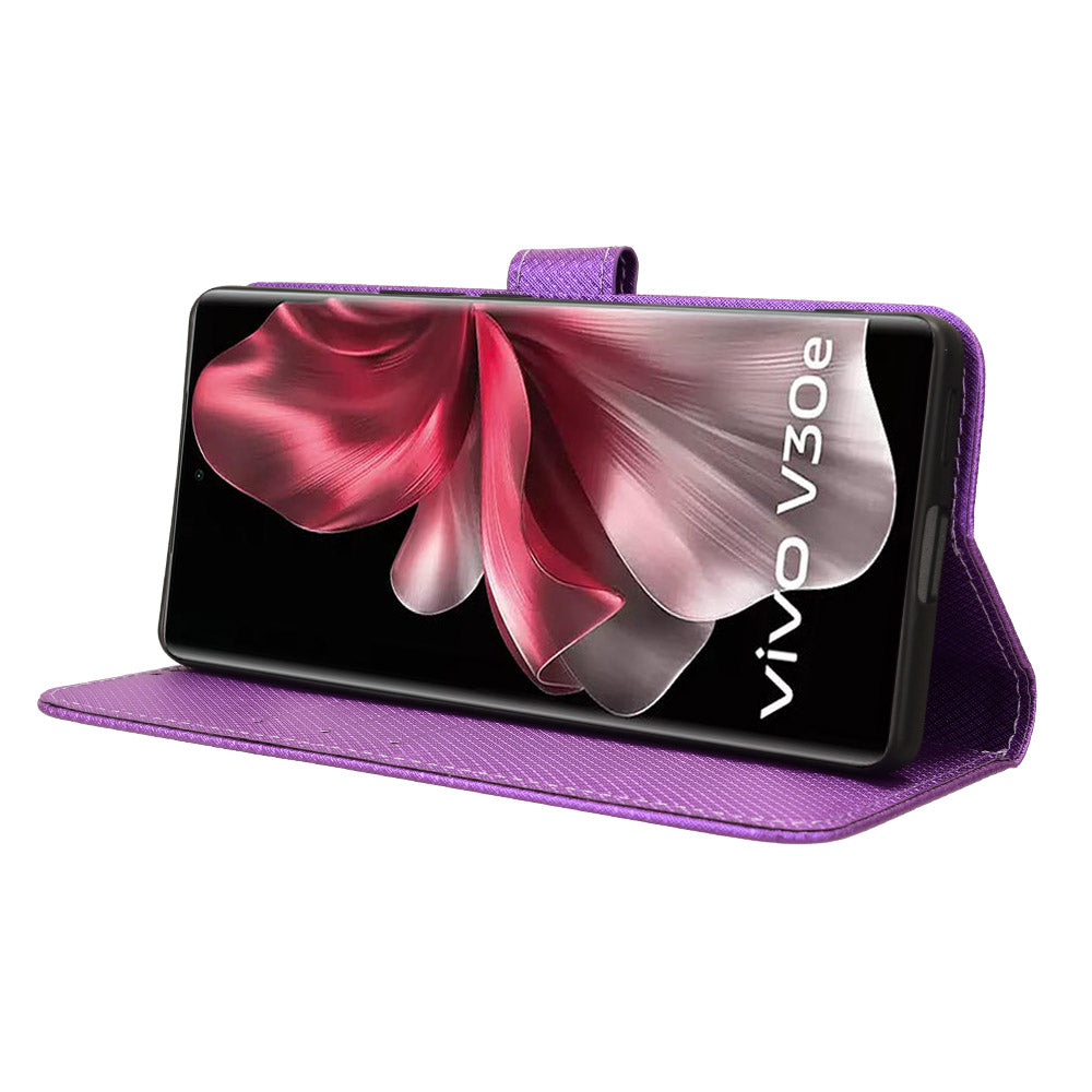 For vivo V30e 5G / V40 Lite 5G Wallet Case Diamond Texture PU Leather TPU Protective Phone Cover - Purple