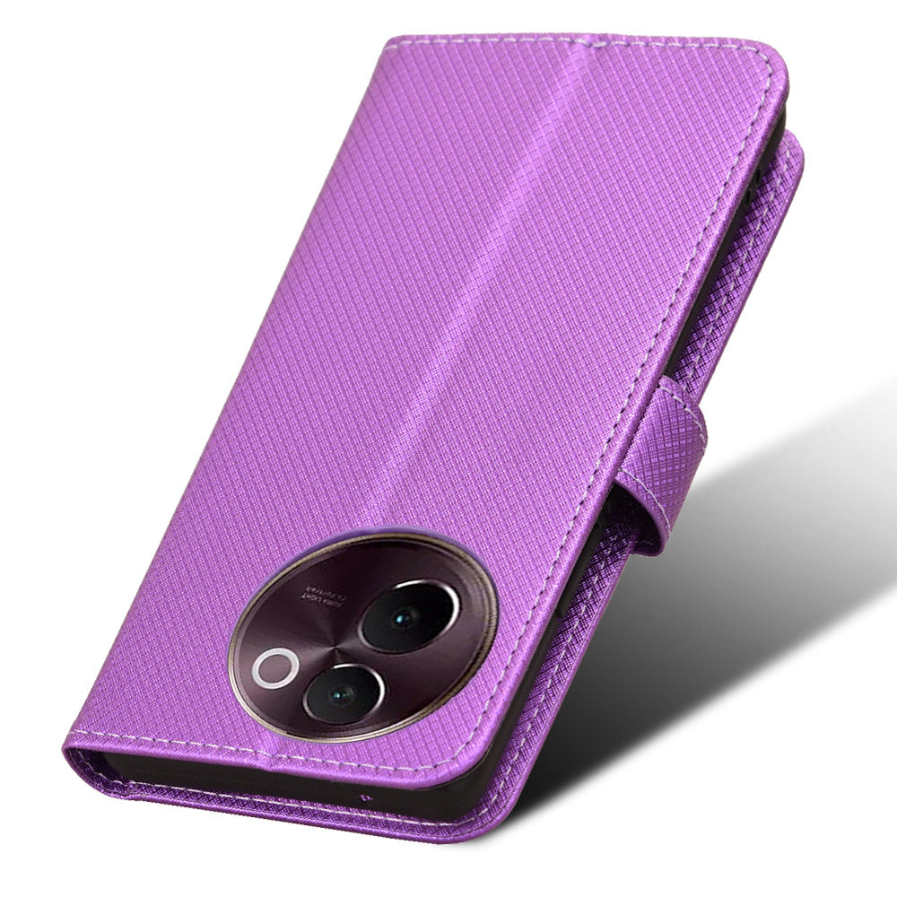 For vivo V30e 5G / V40 Lite 5G Wallet Case Diamond Texture PU Leather TPU Protective Phone Cover - Purple