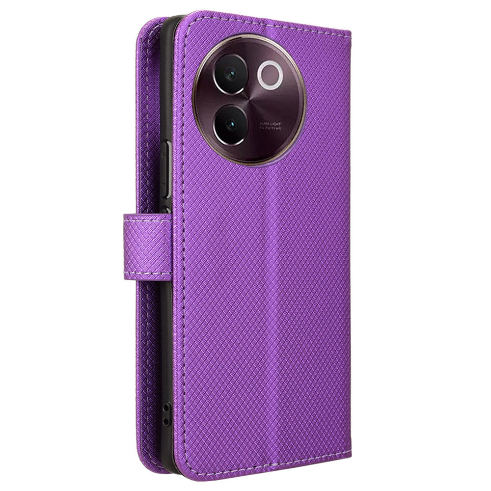 For vivo V30e 5G / V40 Lite 5G Wallet Case Diamond Texture PU Leather TPU Protective Phone Cover - Purple