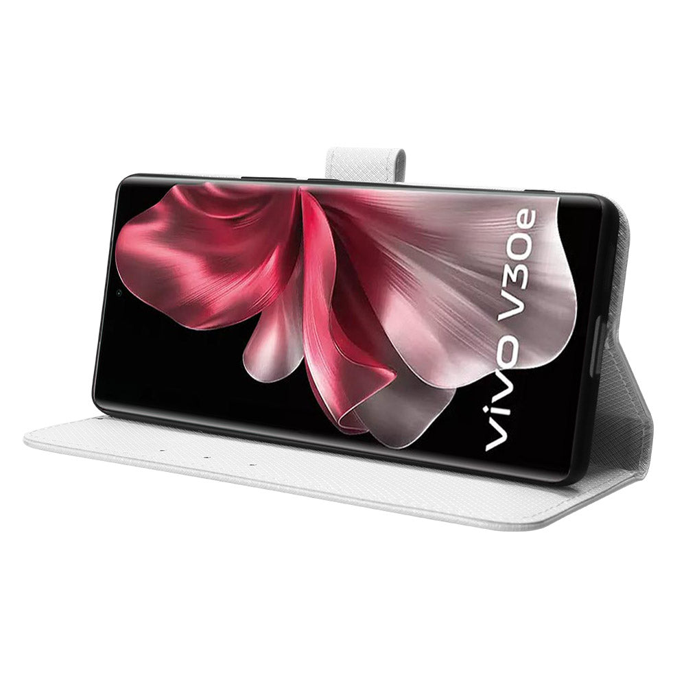 For vivo V30e 5G / V40 Lite 5G Wallet Case Diamond Texture PU Leather TPU Protective Phone Cover - White