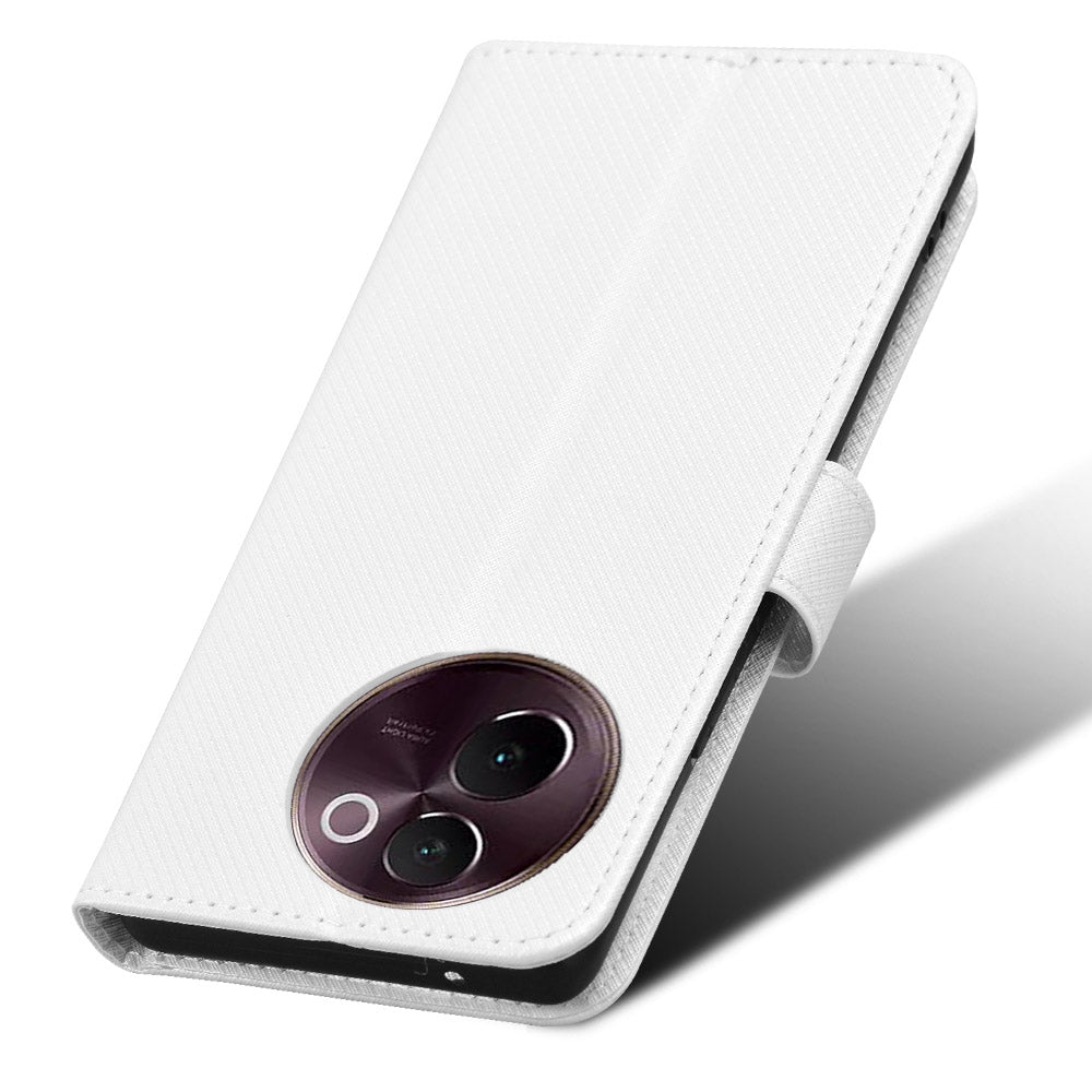 For vivo V30e 5G / V40 Lite 5G Wallet Case Diamond Texture PU Leather TPU Protective Phone Cover - White