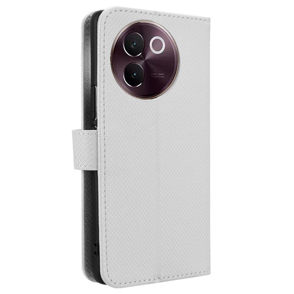 For vivo V30e 5G / V40 Lite 5G Wallet Case Diamond Texture PU Leather TPU Protective Phone Cover - White