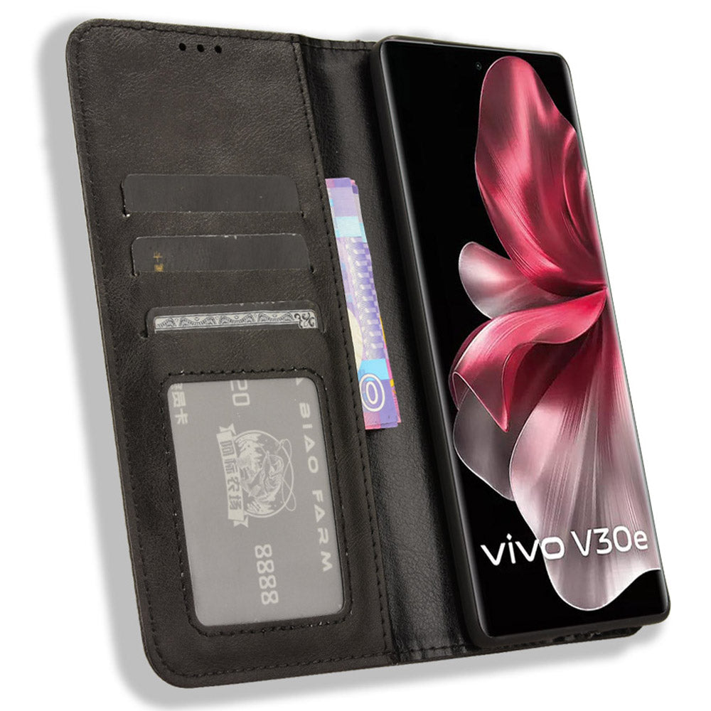 For vivo V30e 5G / V40 Lite 5G Cover Magnetic Closure Wallet Stand Wholesale Phone Case - Black