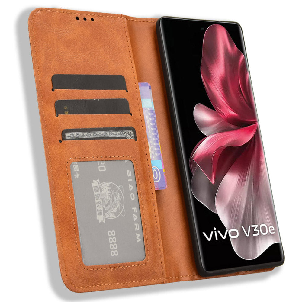 For vivo V30e 5G / V40 Lite 5G Cover Magnetic Closure Wallet Stand Wholesale Phone Case - Brown