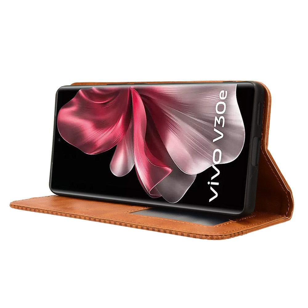 For vivo V30e 5G / V40 Lite 5G Cover Magnetic Closure Wallet Stand Wholesale Phone Case - Brown