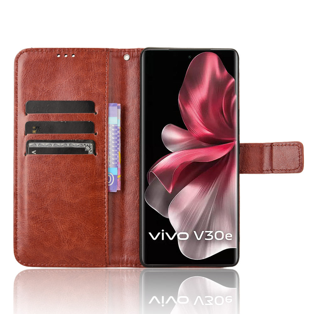 For vivo V30e 5G / V40 Lite 5G Case PU Leather Crazy Horse Texture Full Body Protective Phone Cover - Brown