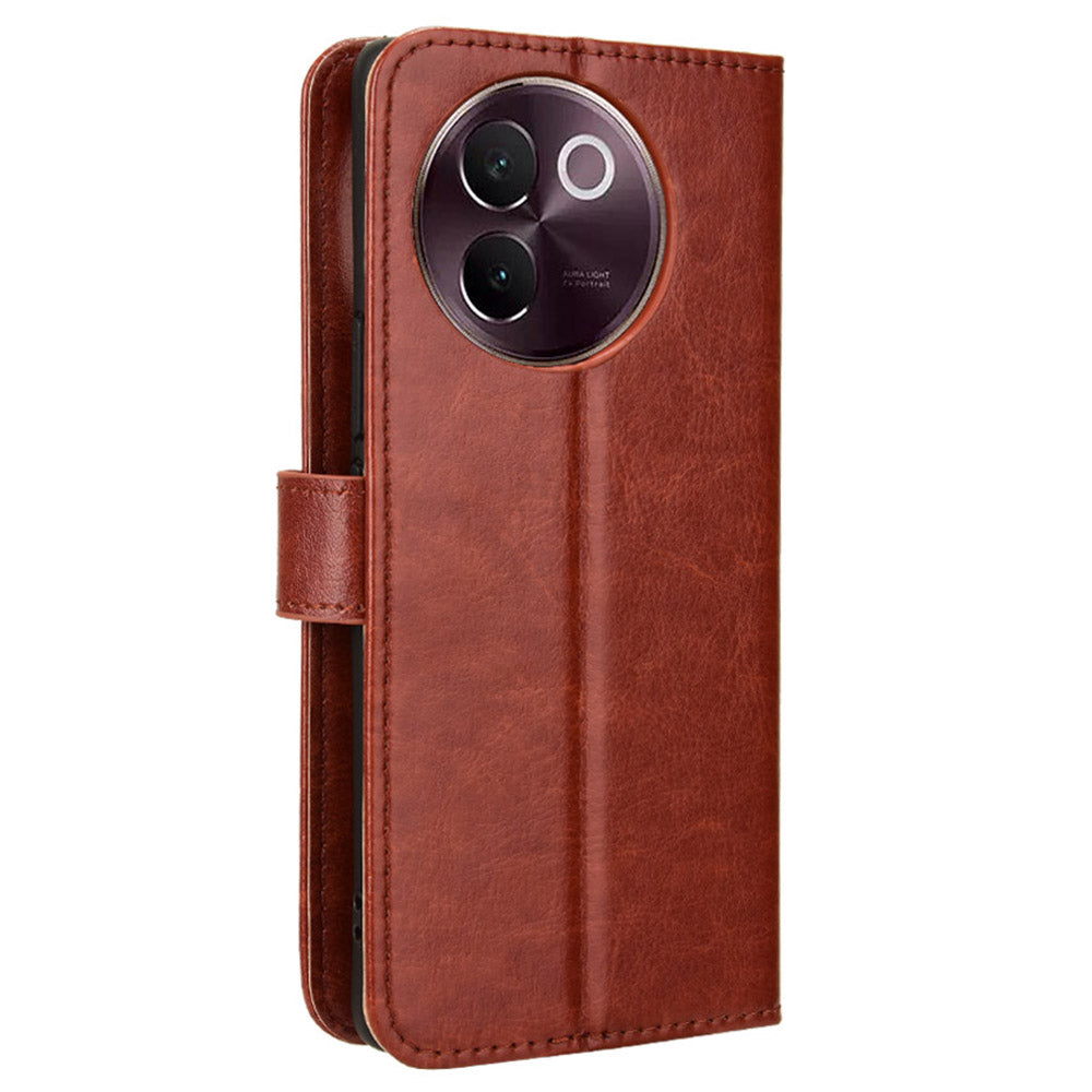 For vivo V30e 5G / V40 Lite 5G Case PU Leather Crazy Horse Texture Full Body Protective Phone Cover - Brown