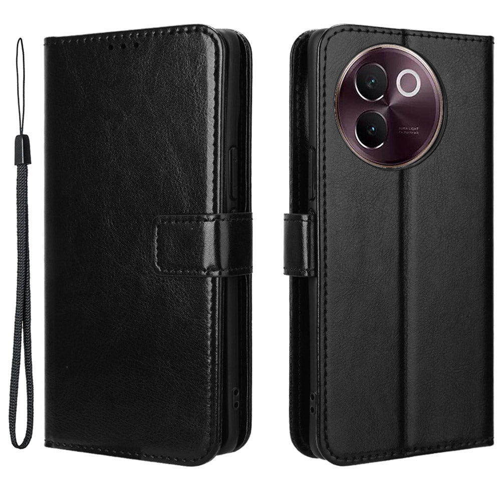 For vivo V30e 5G / V40 Lite 5G Case PU Leather Crazy Horse Texture Full Body Protective Phone Cover - Black