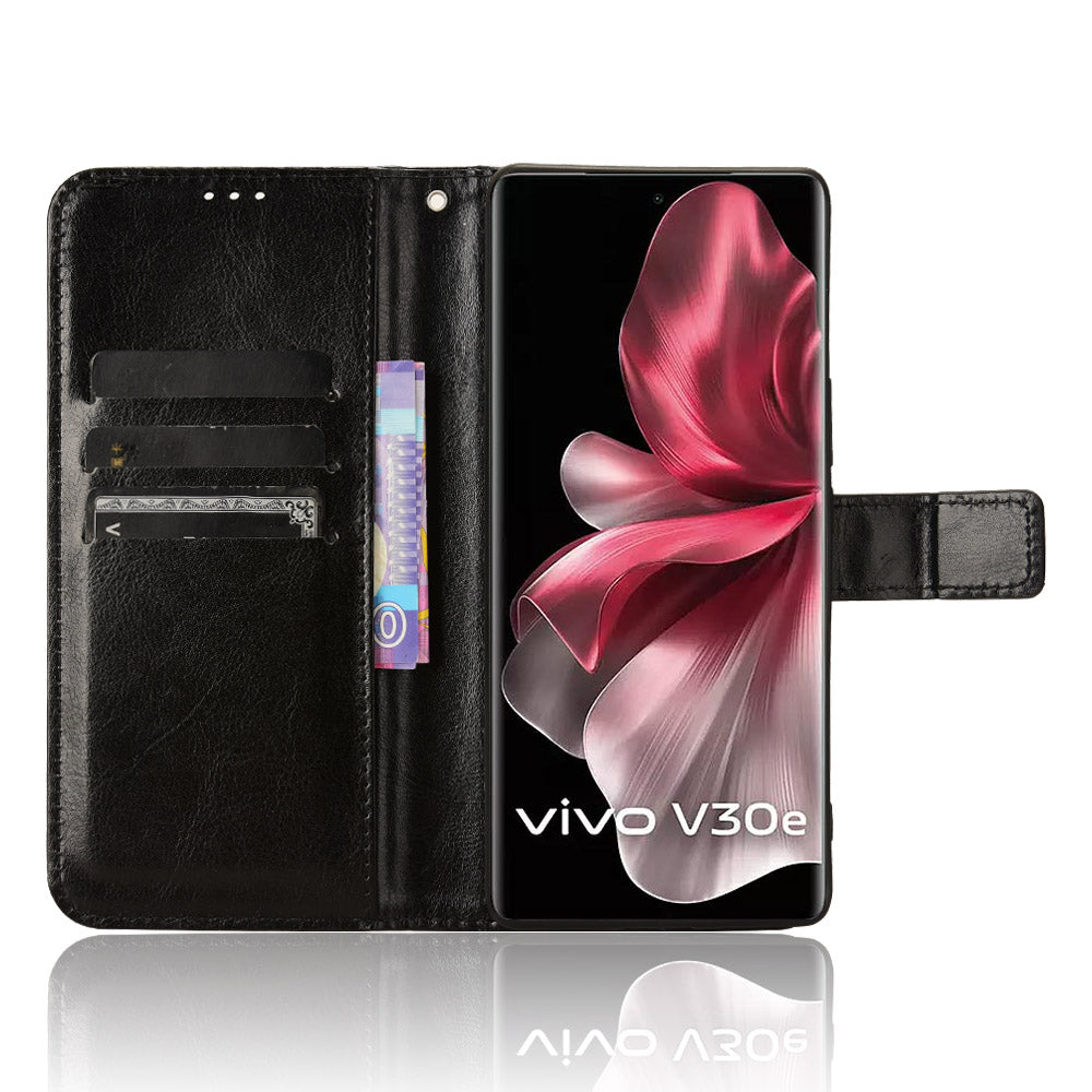 For vivo V30e 5G / V40 Lite 5G Case PU Leather Crazy Horse Texture Full Body Protective Phone Cover - Black