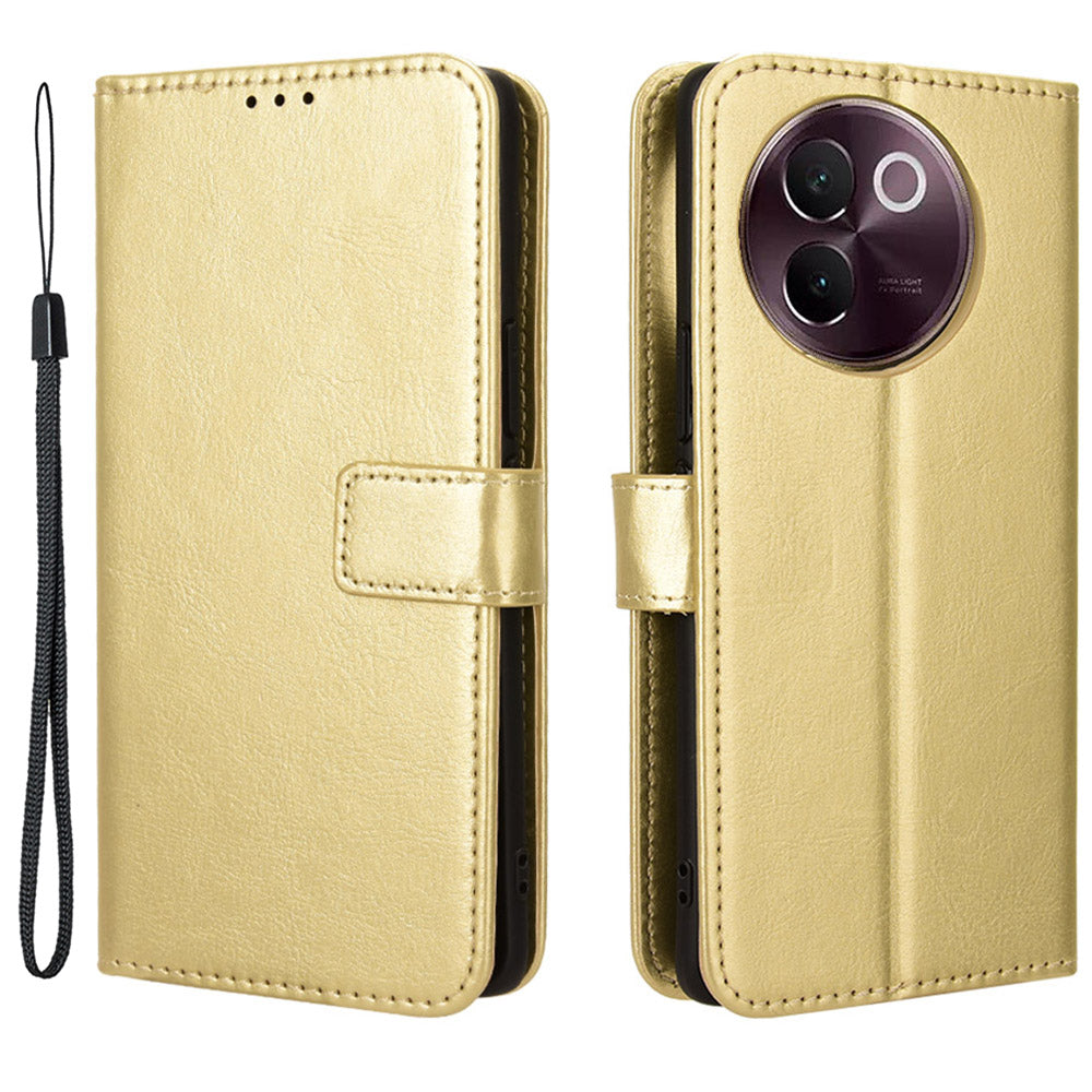 For vivo V30e 5G / V40 Lite 5G Case PU Leather Crazy Horse Texture Full Body Protective Phone Cover - Gold