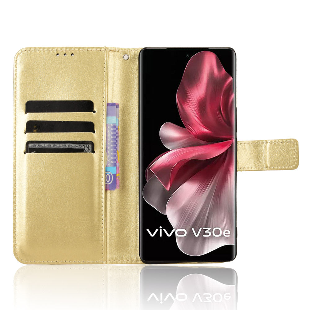 For vivo V30e 5G / V40 Lite 5G Case PU Leather Crazy Horse Texture Full Body Protective Phone Cover - Gold