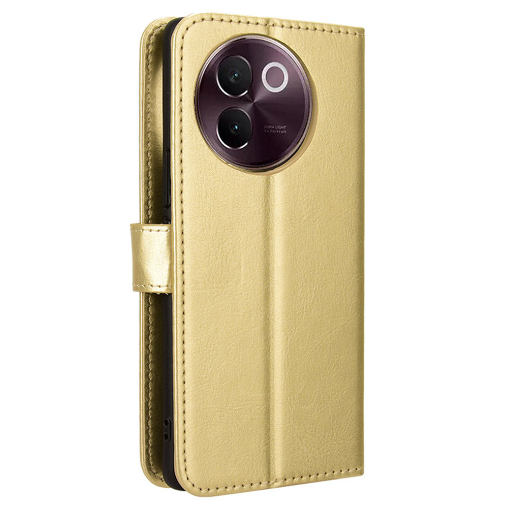 For vivo V30e 5G / V40 Lite 5G Case PU Leather Crazy Horse Texture Full Body Protective Phone Cover - Gold