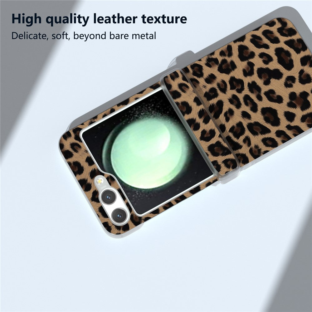 For Samsung Galaxy Z Flip7 FE 5G / Z Flip6 5G Case Clear Matte Edge Leopard Print Texture Leather+PC Phone Cover - Champagne Gold