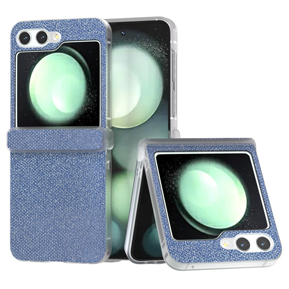 For Samsung Galaxy Z Flip7 FE 5G / Z Flip6 5G Case Rhinestone Texture Leather+PC Protective Phone Cover - Blue