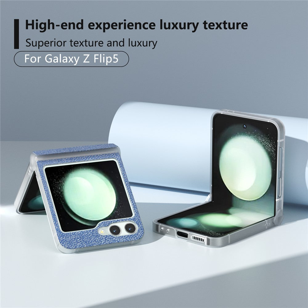 For Samsung Galaxy Z Flip7 FE 5G / Z Flip6 5G Case Rhinestone Texture Leather+PC Protective Phone Cover - Blue