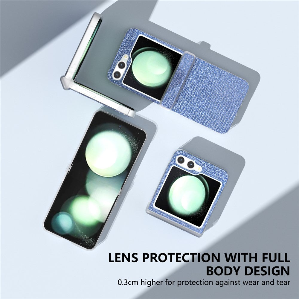 For Samsung Galaxy Z Flip7 FE 5G / Z Flip6 5G Case Rhinestone Texture Leather+PC Protective Phone Cover - Blue