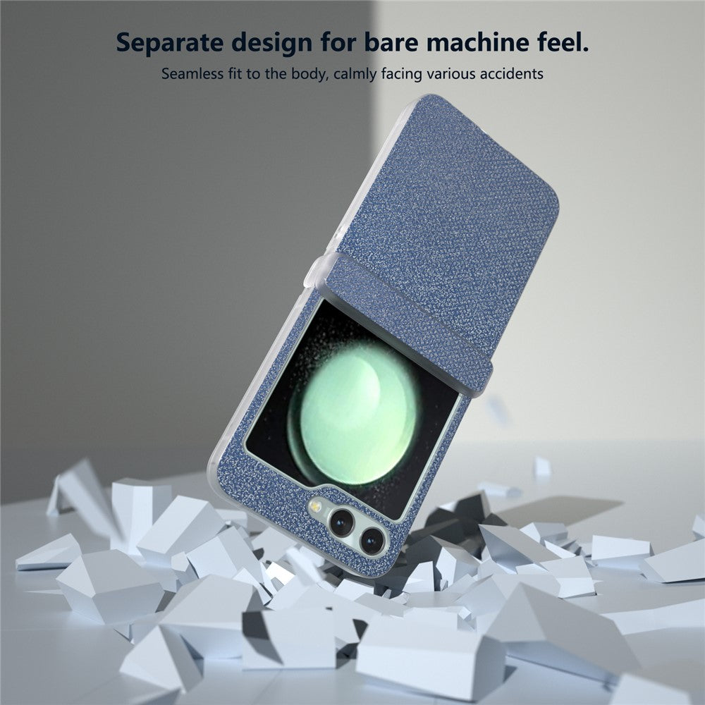 For Samsung Galaxy Z Flip7 FE 5G / Z Flip6 5G Case Rhinestone Texture Leather+PC Protective Phone Cover - Blue