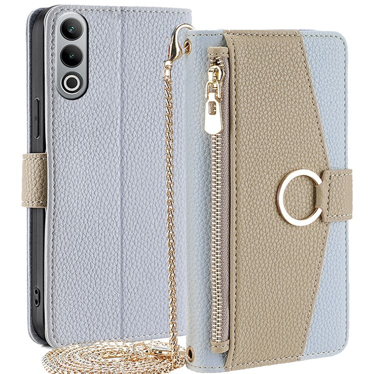 For OnePlus Nord CE4 5G Leather Case Zipper Wallet Stand Phone Cover with Mirror Function - Blue