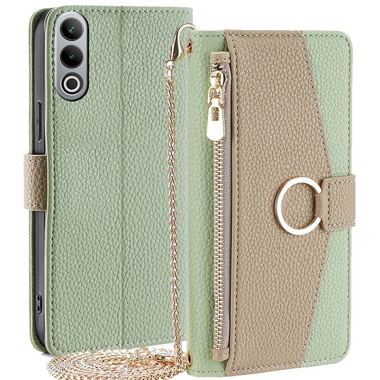For OnePlus Nord CE4 5G Leather Case Zipper Wallet Stand Phone Cover with Mirror Function - Green