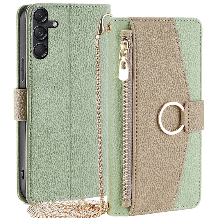 For Samsung Galaxy M55 5G / C55 5G / F55 5G Case Zipper Wallet Stand Phone Leather Cover with Mirror Design - Green