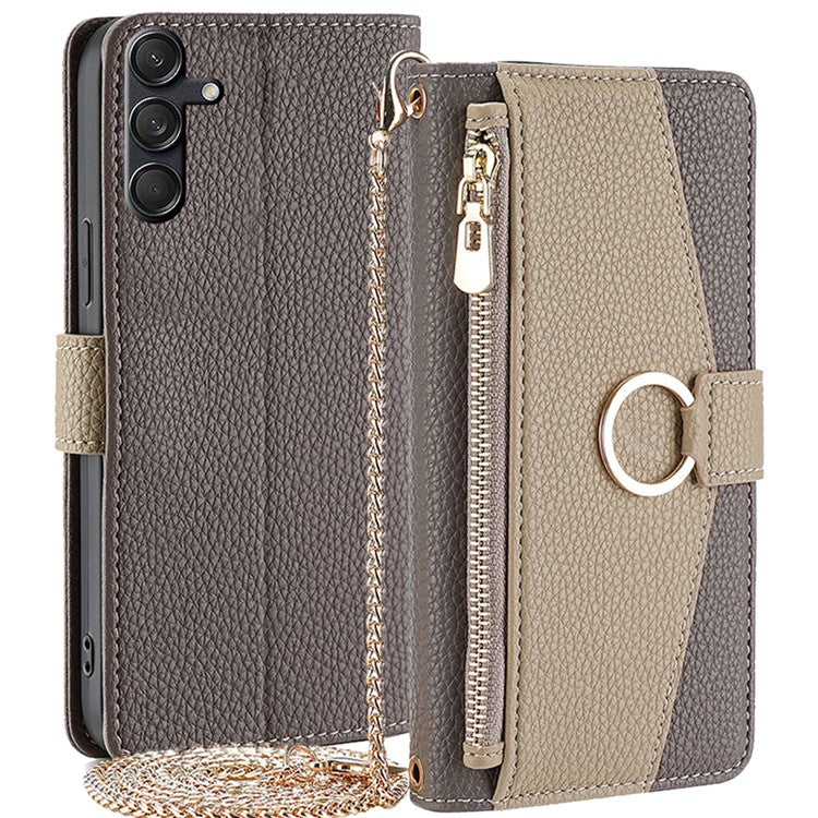 For Samsung Galaxy M55 5G / C55 5G / F55 5G Case Zipper Wallet Stand Phone Leather Cover with Mirror Design - Grey