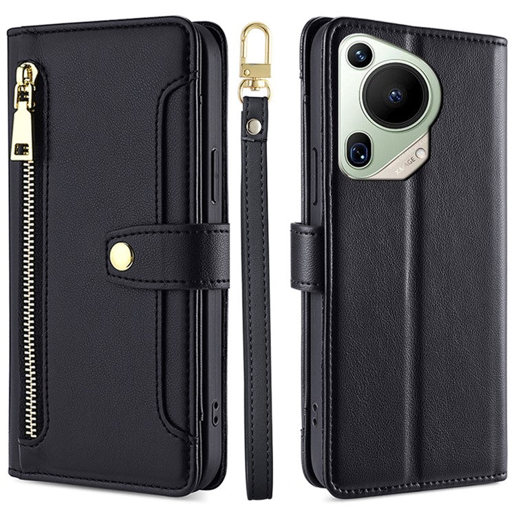 For Huawei Pura 70 Ultra Zipper Wallet Case Shockproof PU Leather Flip Phone Cover - Black