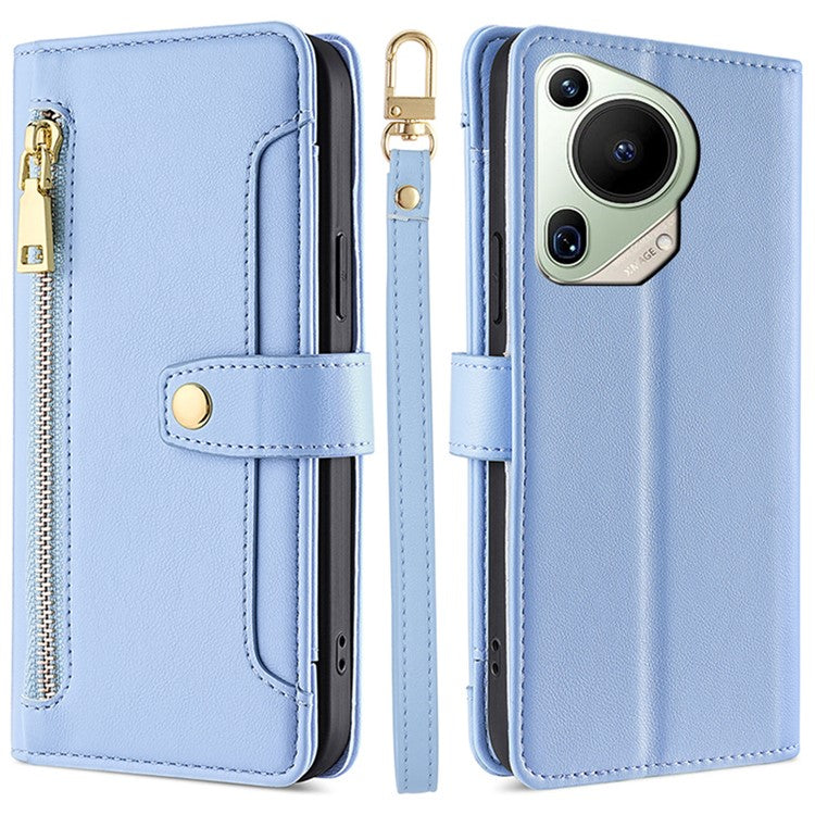 For Huawei Pura 70 Ultra Zipper Wallet Case Shockproof PU Leather Flip Phone Cover - Blue